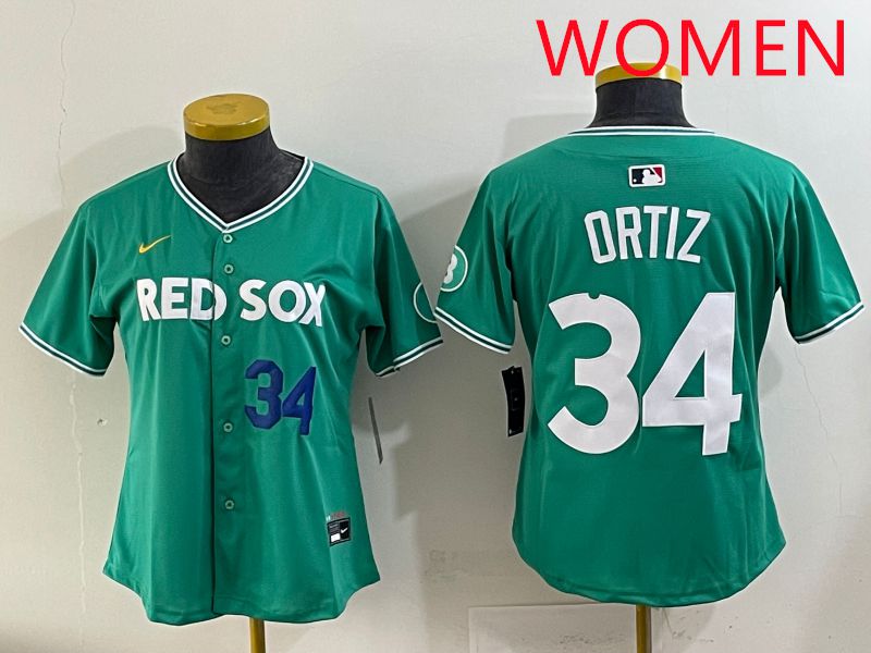 Women 2025 Boston Red Sox #34 Ortiz Dark Green Joint Name Nike MLB Jersey style 3->women mlb jersey->Women Jersey